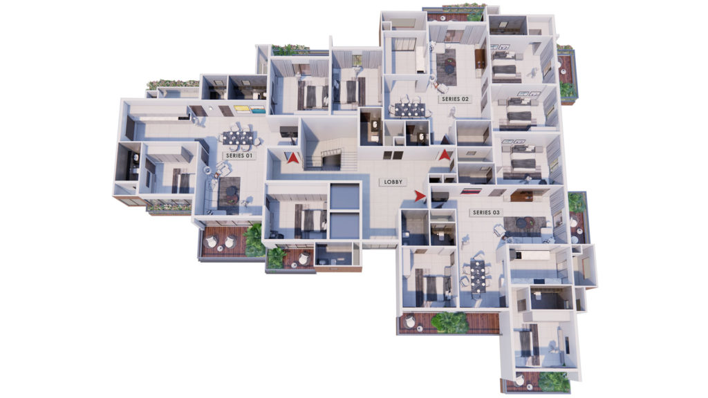 Northernsky ATTALEA flats in Light House Hill Road mangalore 3D Floor Plan